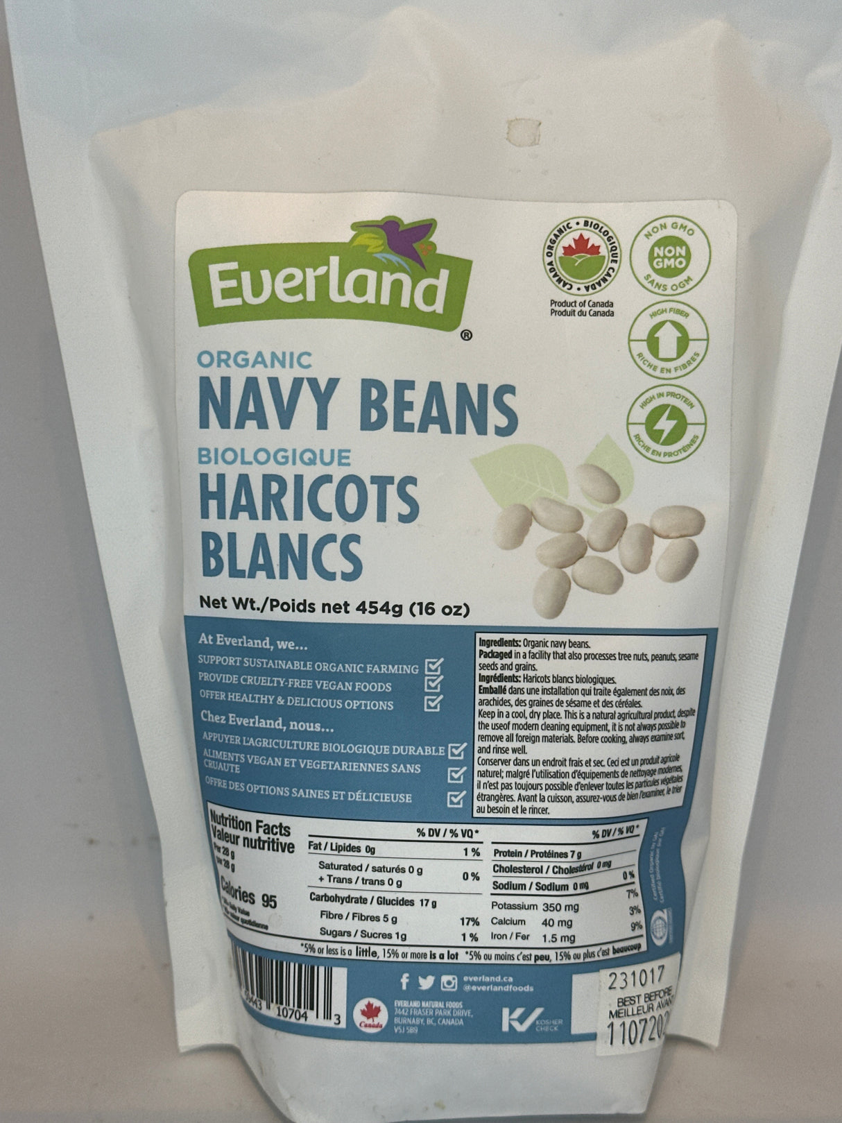 EVERLAND NAVY BEANS ORGANIC 454GM