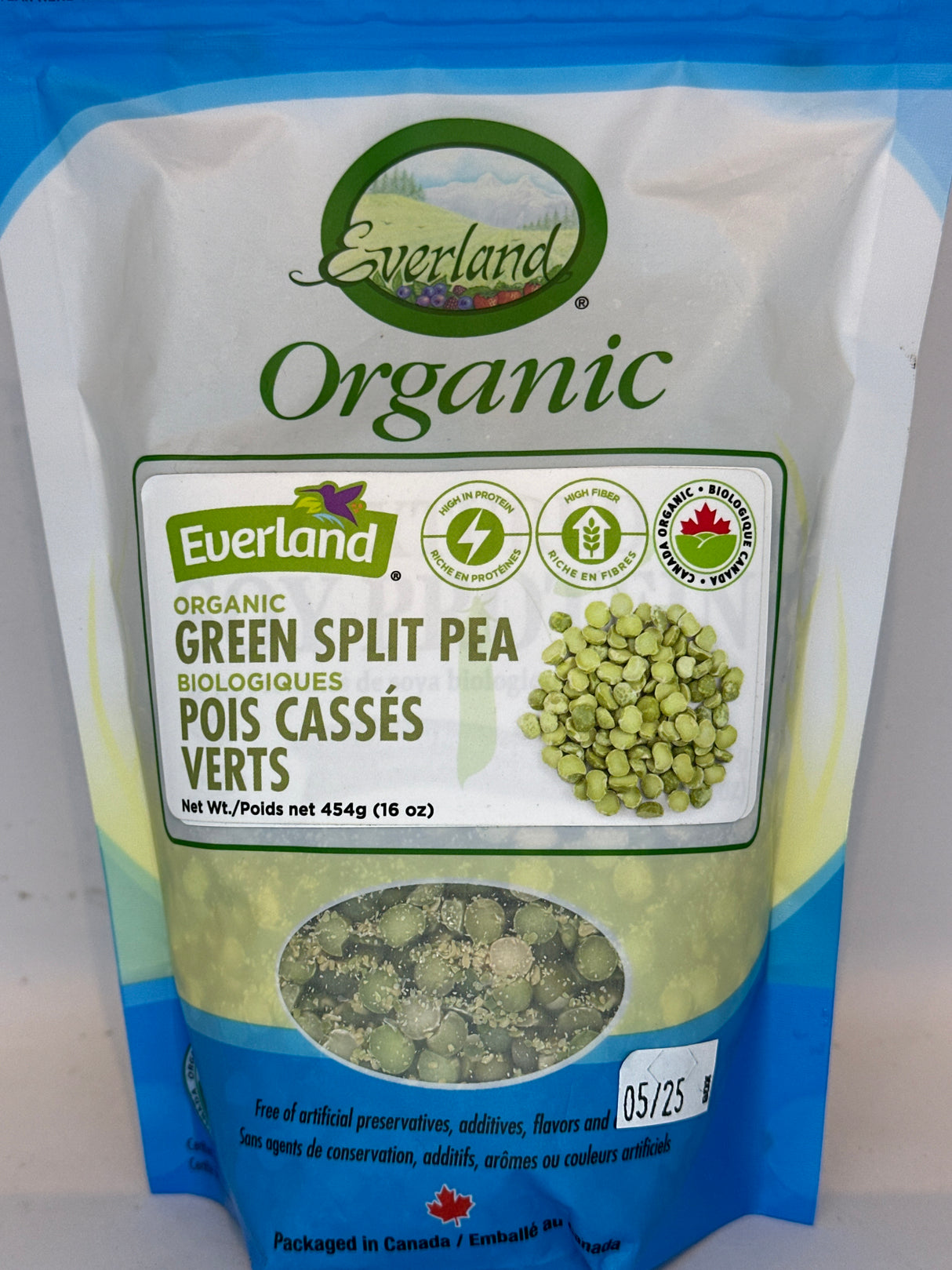 EVERLAND GREEN SPLIT PEA ORGANIC 454G