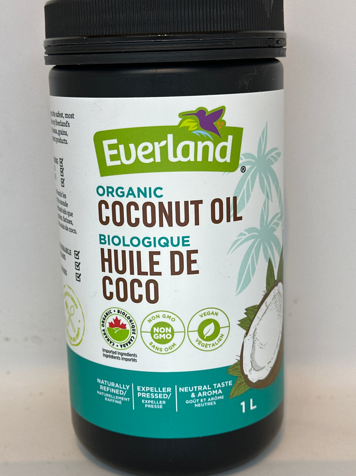 EVERLAND ORGANIC COCONUT OIL - 1 LTR BLACK JAR