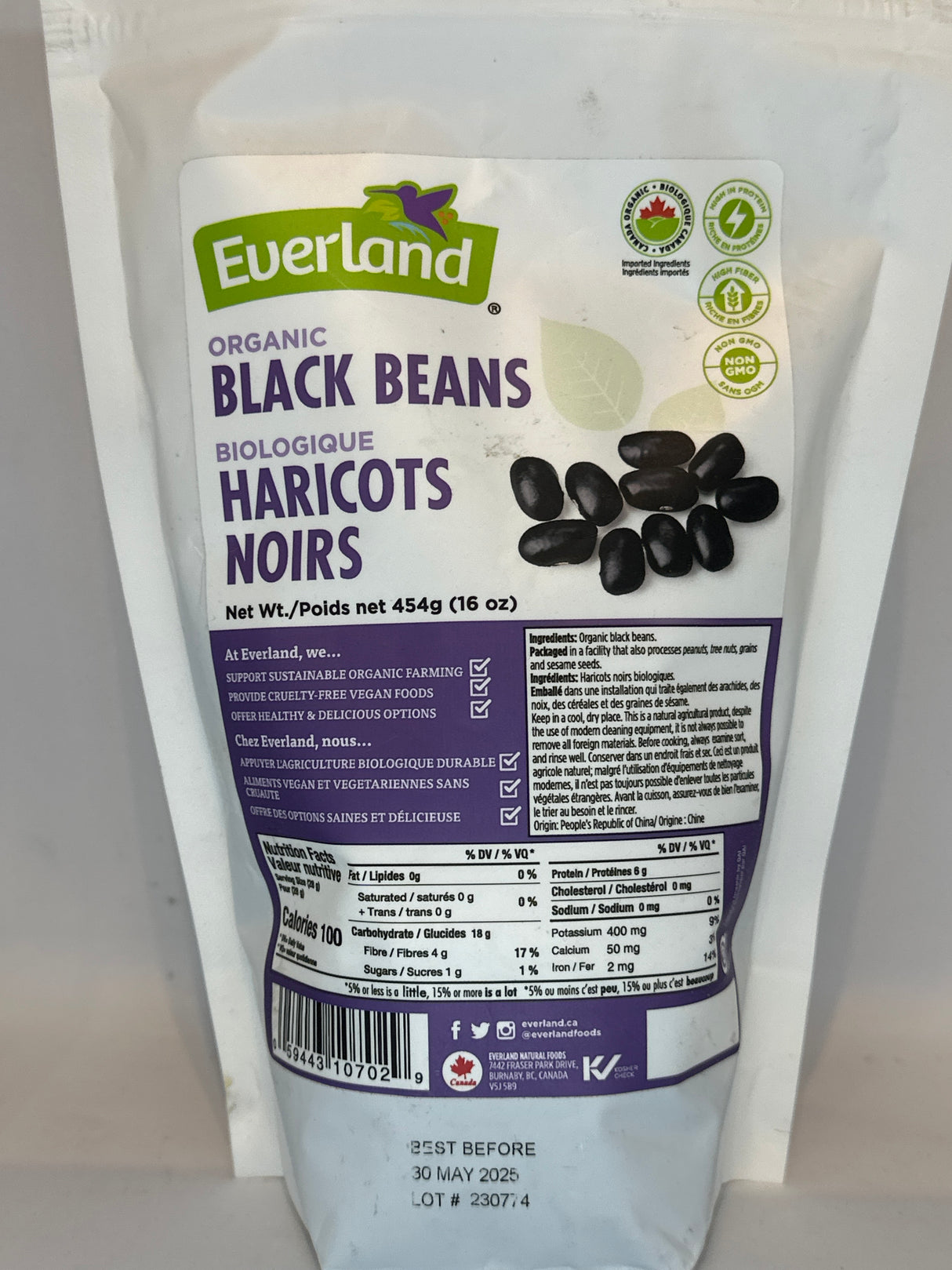 EVERLAND BLACK BEANS ORGANIC 454GM