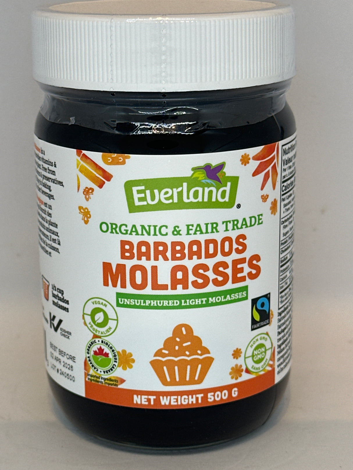 EVERLAND ORGANIC BARBADOS MOLASSES 500G