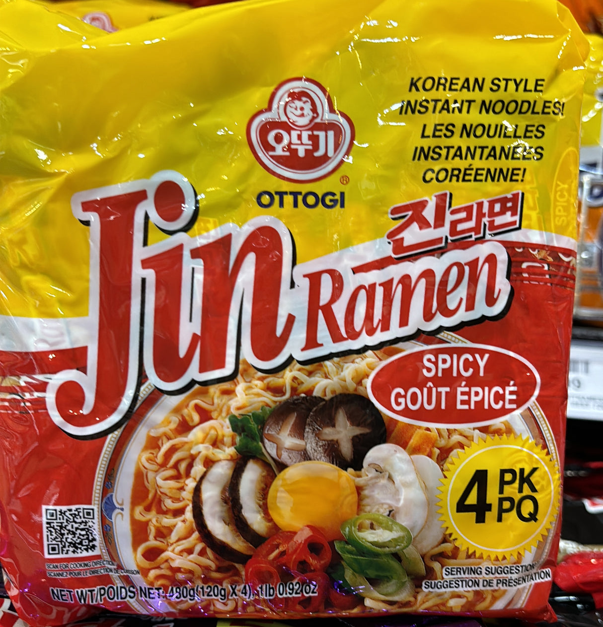 OTTOGI JIN RAMEN NOODLES SPICY 4 PK